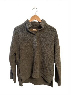 Aerie Green Olive Sherpa 1/4 Snap Button Fleece- Size S
